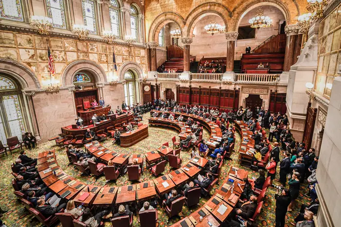 The New York state Senate meets in the Senate Chamber on the opening day of the legislative session at the state Capitol in January 2020.